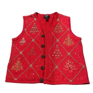 Designer Originals Studio Womens‎ Large Red Christmas Tree Sweater Vest Holiday